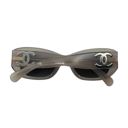 Chanel Milky Grey / Silver CC Logo Frosted Rectangular Acetate Sunglasses