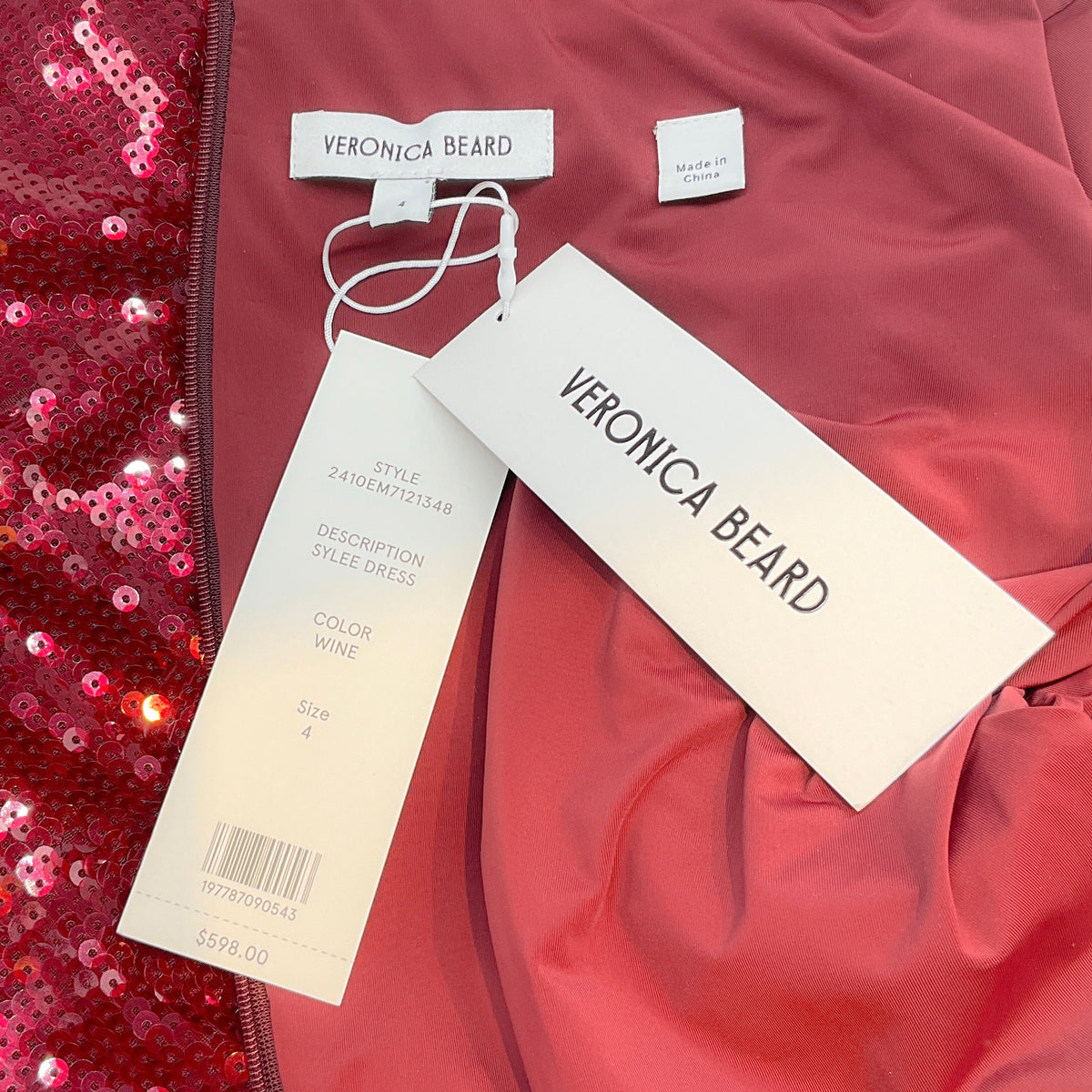 Veronica Beard Wine Sequined Sylee Dress