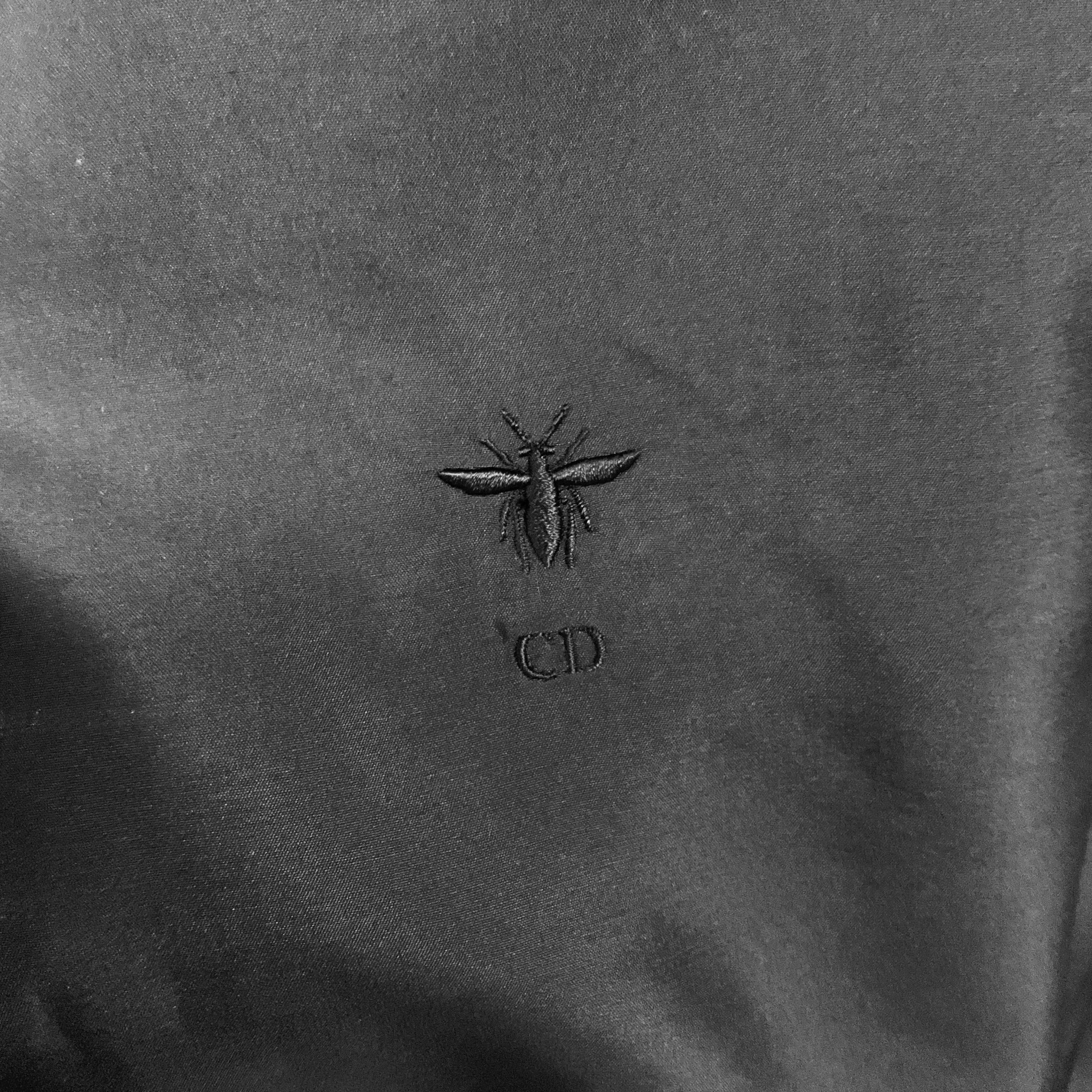 Christian Dior Black CD Logo Bee Embroidered Button Front Silk Blouse with Ruffle Collar