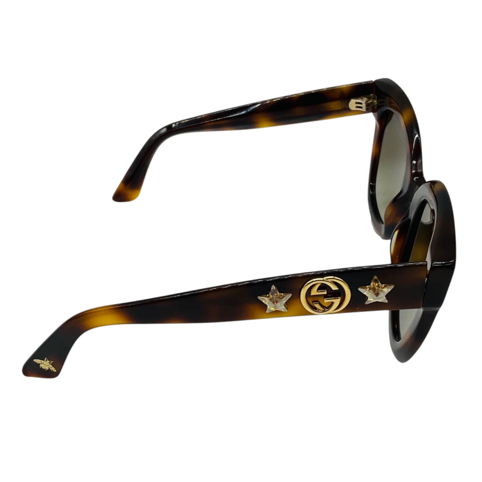 Gucci Havana Brown Tortoiseshell Gradient Lens Butterfly Acetate Sunglasses with GG Logo and Stars