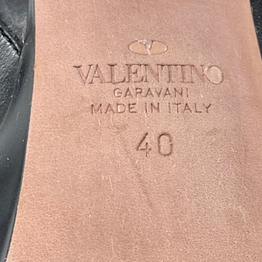 Valentino Black Platform Leather Ankle Boots with Gold VLogo Detail