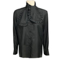 Load image into Gallery viewer, Christian Dior Black CD Logo Bee Embroidered Button Front Silk Blouse with Ruffle Collar
