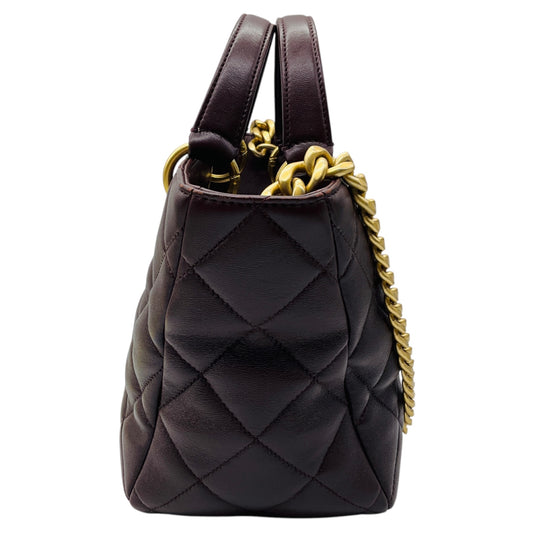 Chanel Burgundy 2023 CC Logo Quilted Lambskin Leather Shopper Tote Handbag with Brushed Gold Hardware