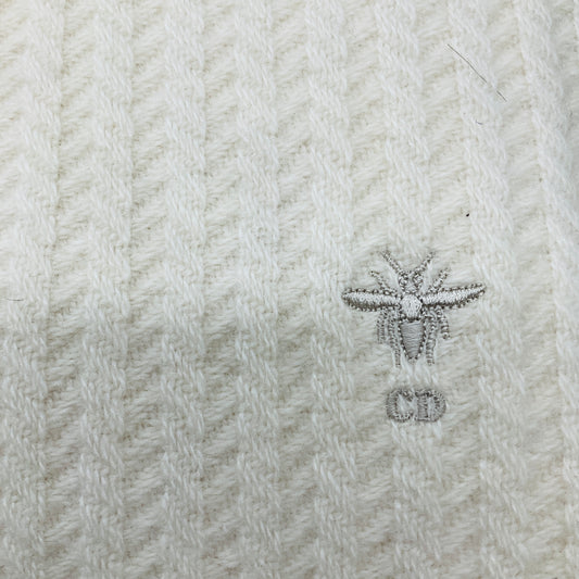 Christian Dior Ivory Fringed CD Logo Bee Embroidered Long Cashmere Knit Scarf