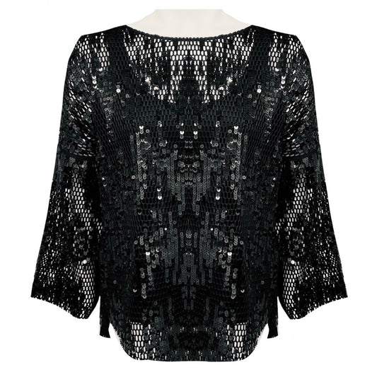 Akris Punto Black Sequined Mesh Top
