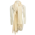 Load image into Gallery viewer, Christian Dior Ivory Fringed CD Logo Bee Embroidered Long Cashmere Knit Scarf
