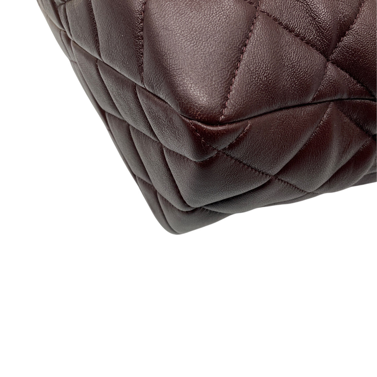 Chanel Burgundy 2023 CC Logo Quilted Lambskin Leather Shopper Tote Handbag with Brushed Gold Hardware