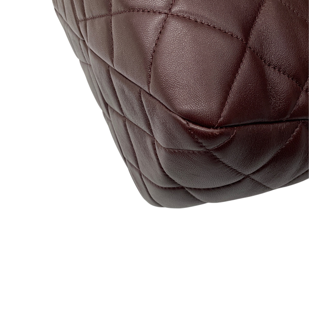 Chanel Burgundy 2023 CC Logo Quilted Lambskin Leather Shopper Tote Handbag with Brushed Gold Hardware
