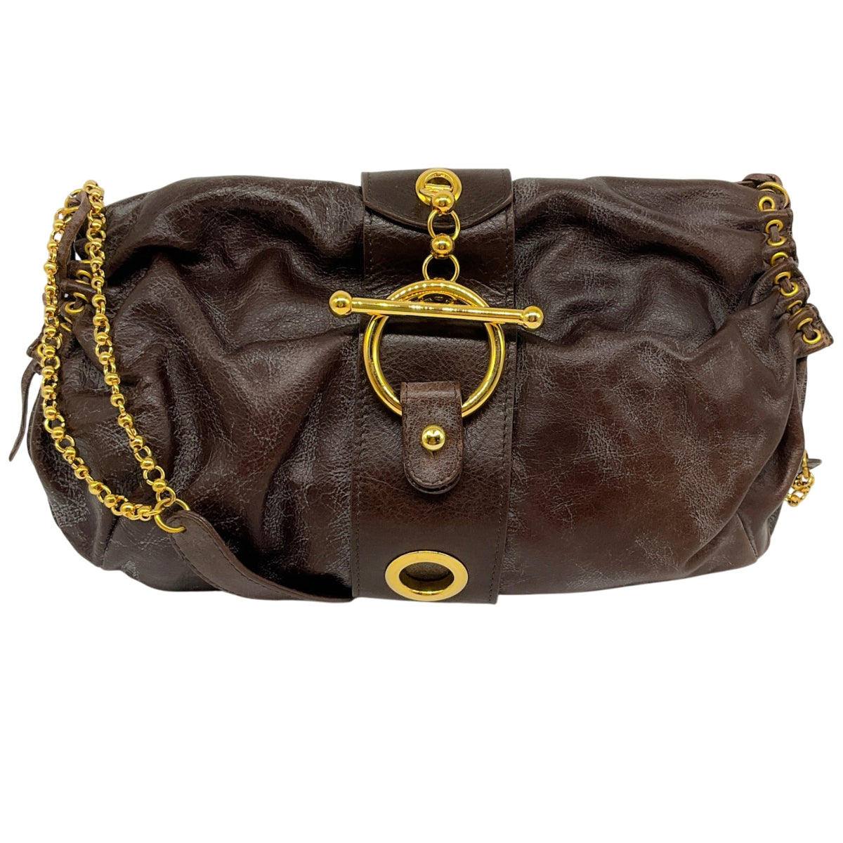 Marni Brown Leather Shoulder Bag with Gold Hardware
