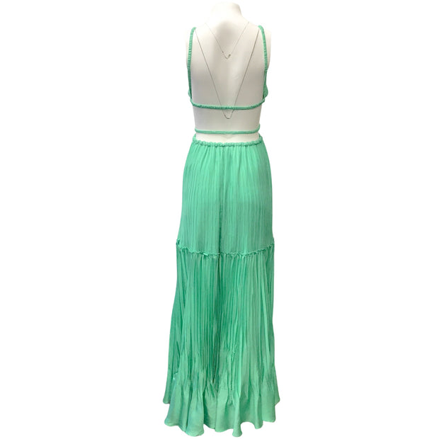 Jonathan Simkhai Green Pleated Cut Out Maxi Dress