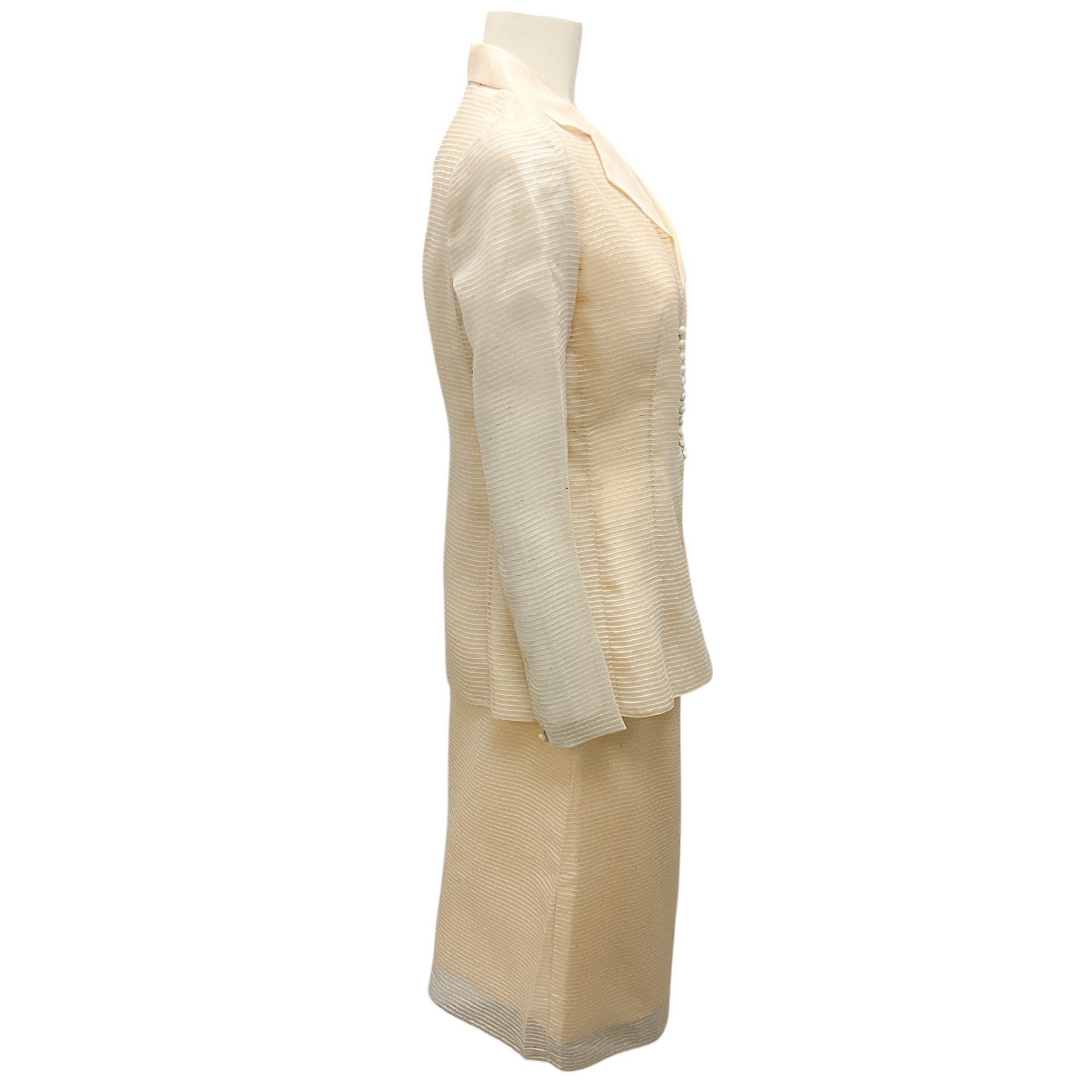 Angel Sanchez Cream Raw Silk Jacket and Skirt Suit Set