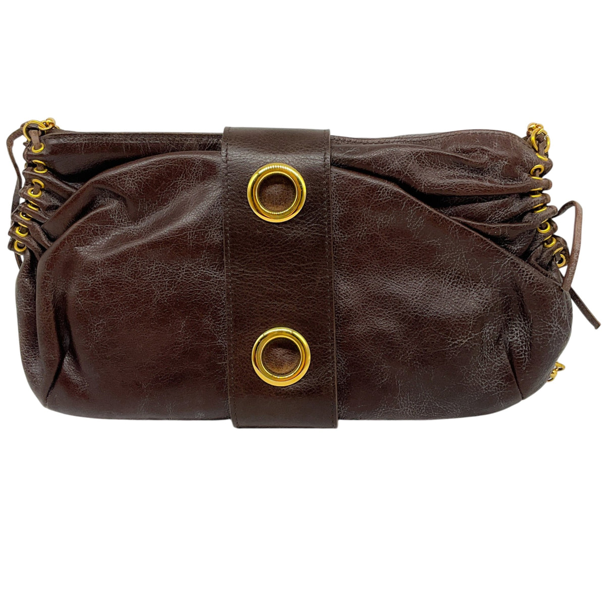 Marni Brown Leather Shoulder Bag with Gold Hardware