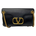 Load image into Gallery viewer, Valentino Black / Gold VLogo Leather Shoulder Bag with Rockstud Embellished Chain Strap
