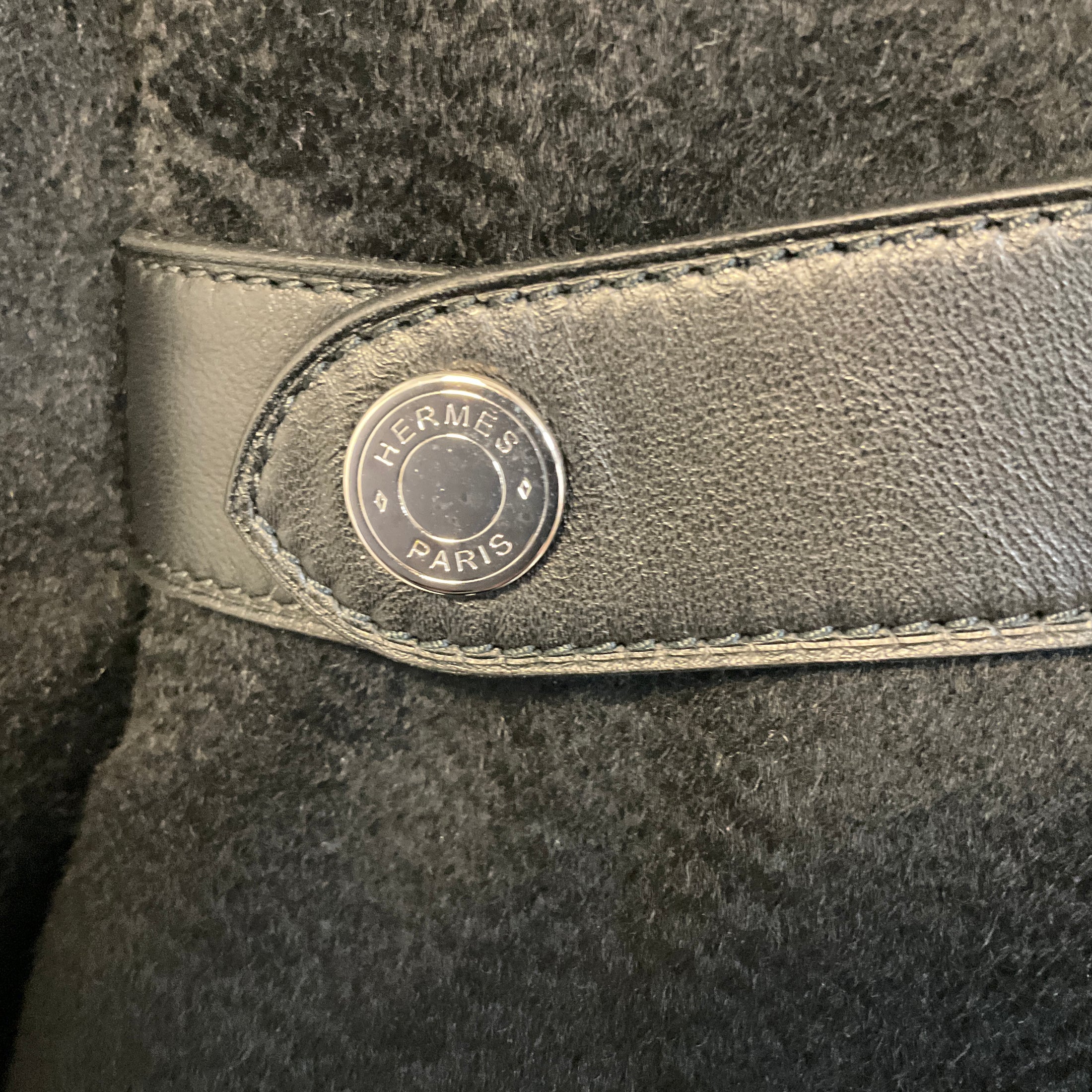 Hermes Black Short Sleeved Cashmere Coat with Lambskin Leather Details