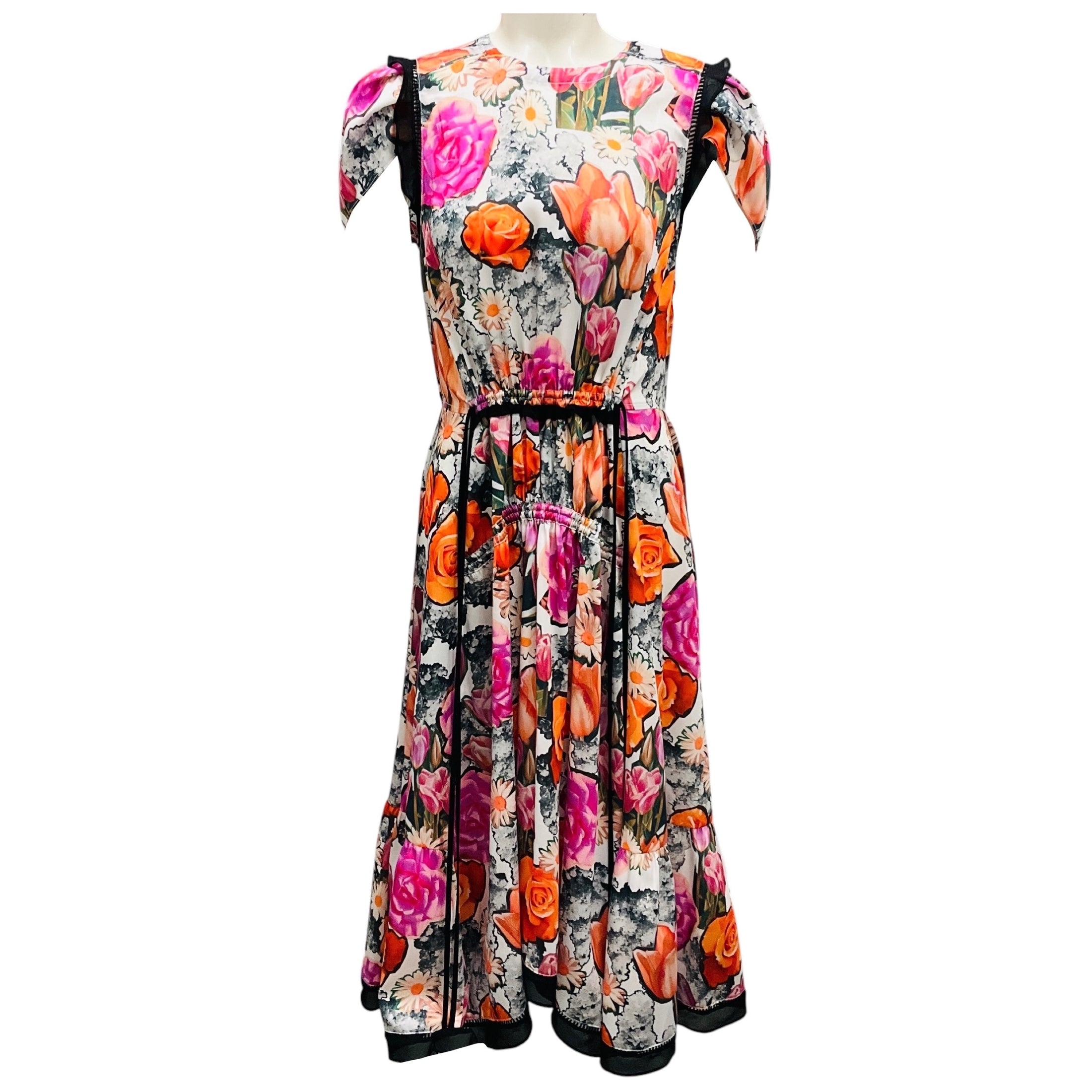 3.1 Phillip Lim Rose Multi Floral Collage Soft Tulip Sleeve Dress with Ruching
