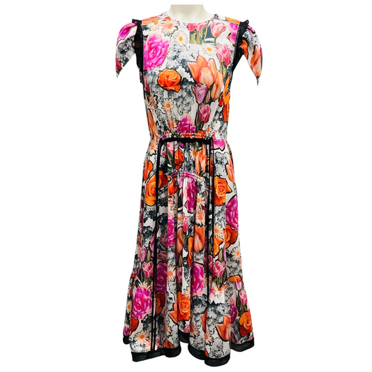 3.1 Phillip Lim Rose Multi Floral Collage Soft Tulip Sleeve Dress with Ruching