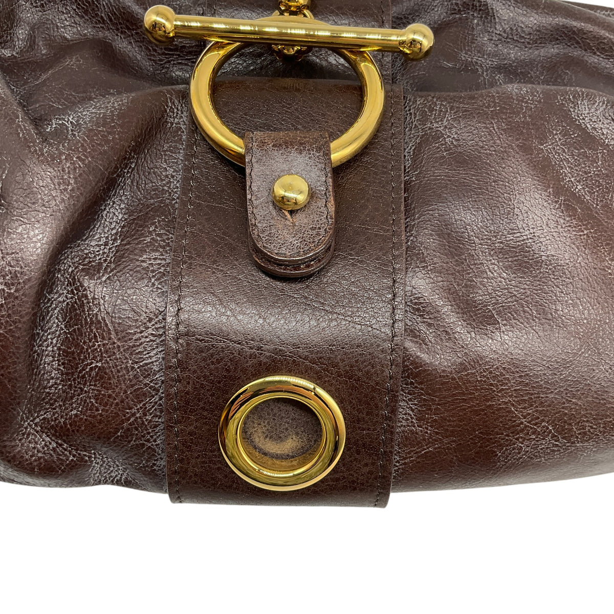 Marni Brown Leather Shoulder Bag with Gold Hardware