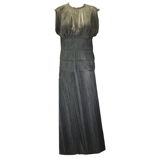 Herve Leger Charcoal Grey Fringed Knit Gown / Formal Dress