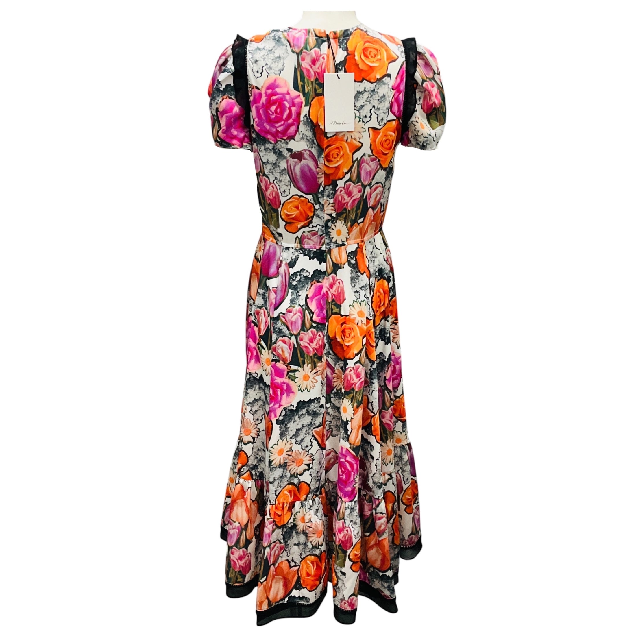 3.1 Phillip Lim Rose Multi Floral Collage Soft Tulip Sleeve Dress with Ruching