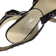 Chanel 2015 Black / Silver Chain Detail Lambskin Leather Sandals