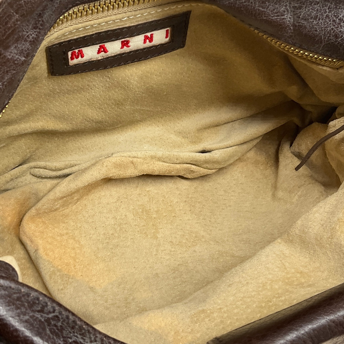 Marni Brown Leather Shoulder Bag with Gold Hardware