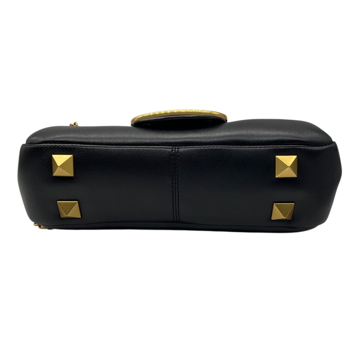 Valentino Black / Gold VLogo Leather Shoulder Bag with Rockstud Embellished Chain Strap