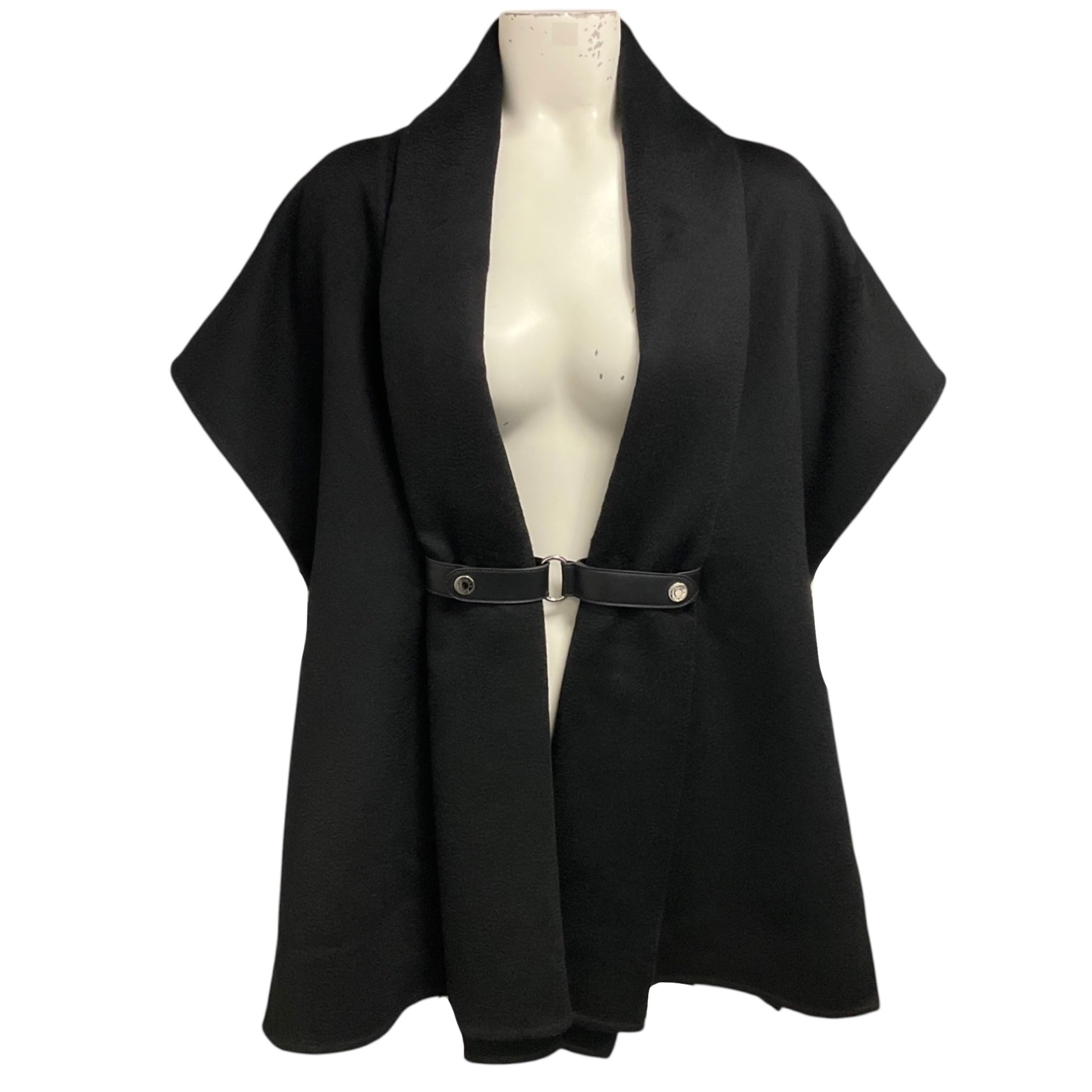 Hermes Black Short Sleeved Cashmere Coat with Lambskin Leather Details