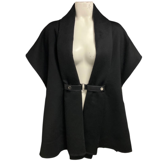 Hermes Black Short Sleeved Cashmere Coat with Lambskin Leather Details