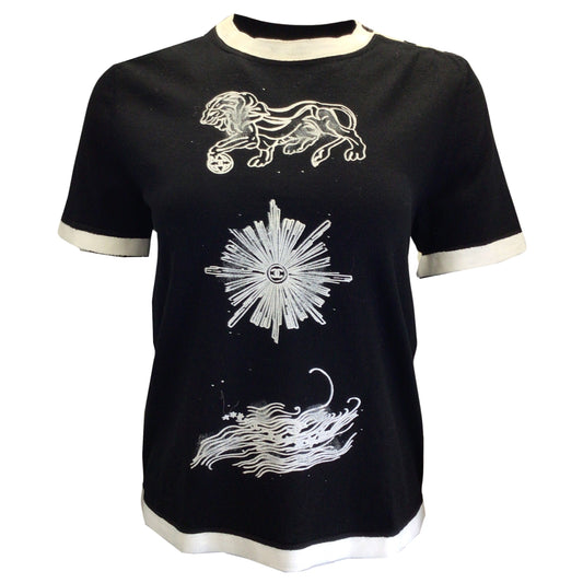 Chanel Black / White 2022 Painted Short Sleeved Cotton Tee Shirt