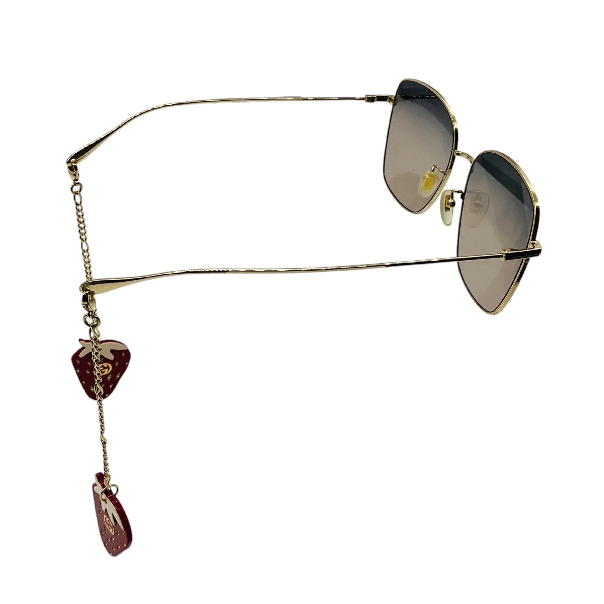 Gucci Gold / Grey Gradient Lens Oversized Square Metal Sunglasses with Strawberry Drops