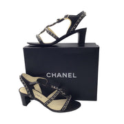 Chanel 2015 Black / Silver Chain Detail Lambskin Leather Sandals