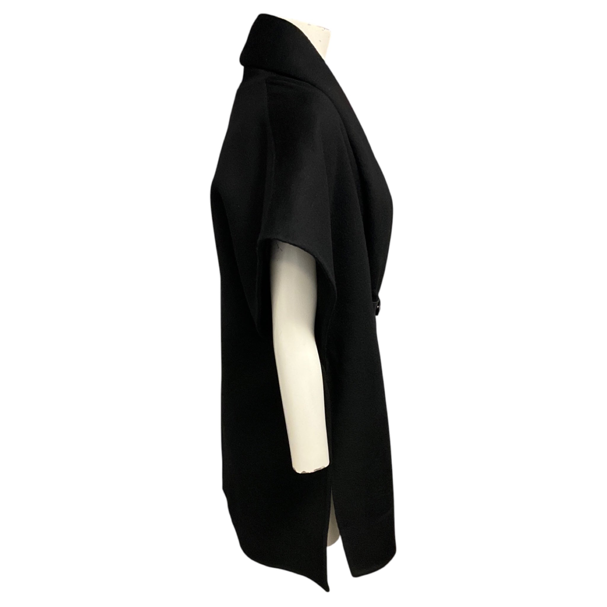 Hermes Black Short Sleeved Cashmere Coat with Lambskin Leather Details