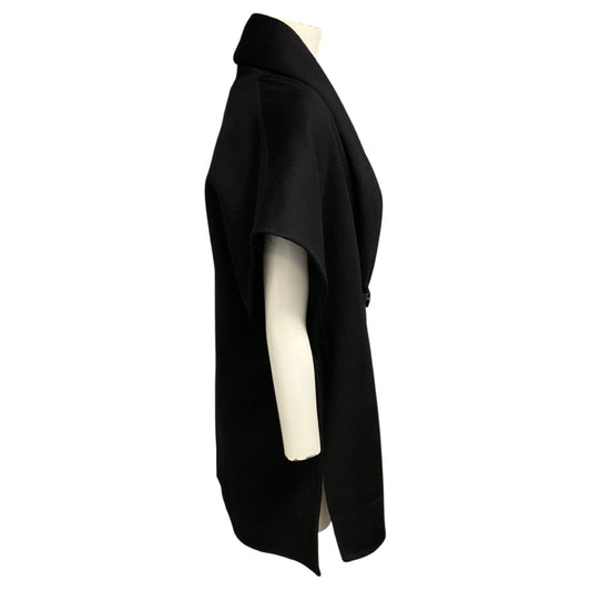 Hermes Black Short Sleeved Cashmere Coat with Lambskin Leather Details