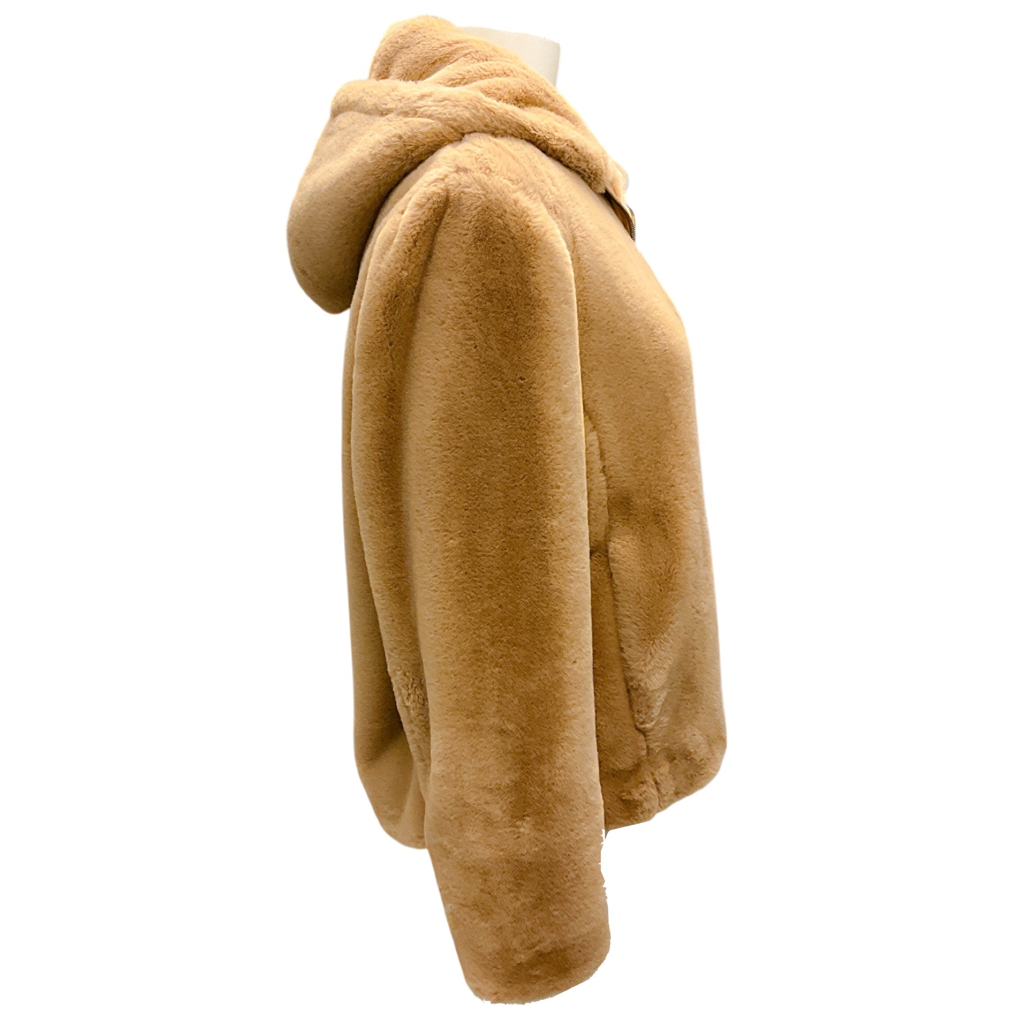 Vince Tan Hooded Zip-Front Faux Fur Jacket