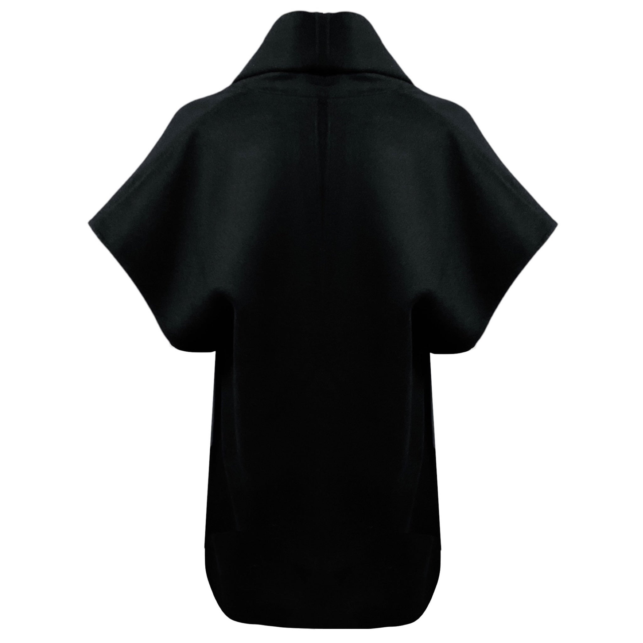 Hermes Black Short Sleeved Cashmere Coat with Lambskin Leather Details