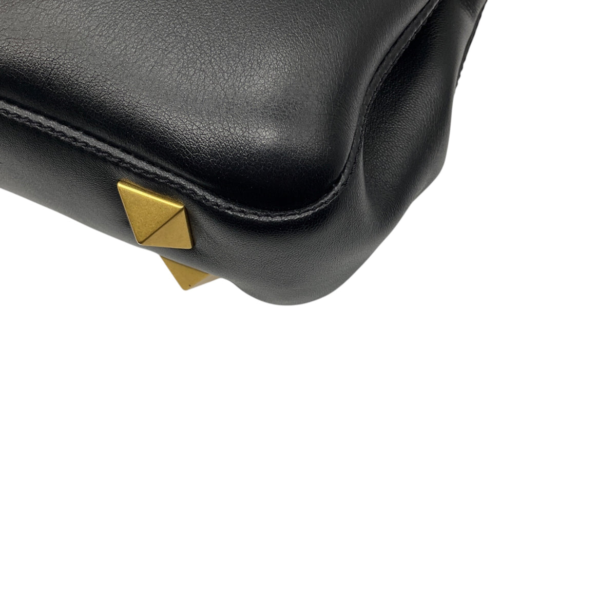 Valentino Black / Gold VLogo Leather Shoulder Bag with Rockstud Embellished Chain Strap