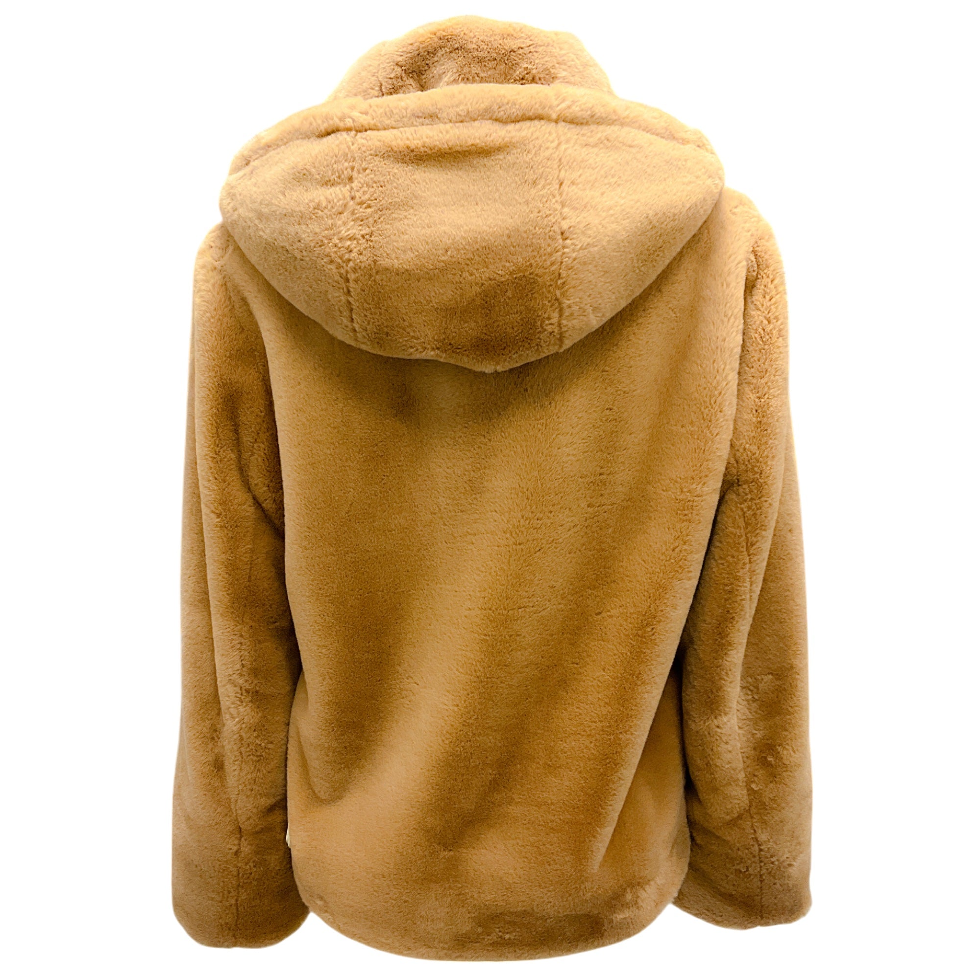 Vince Tan Hooded Zip-Front Faux Fur Jacket