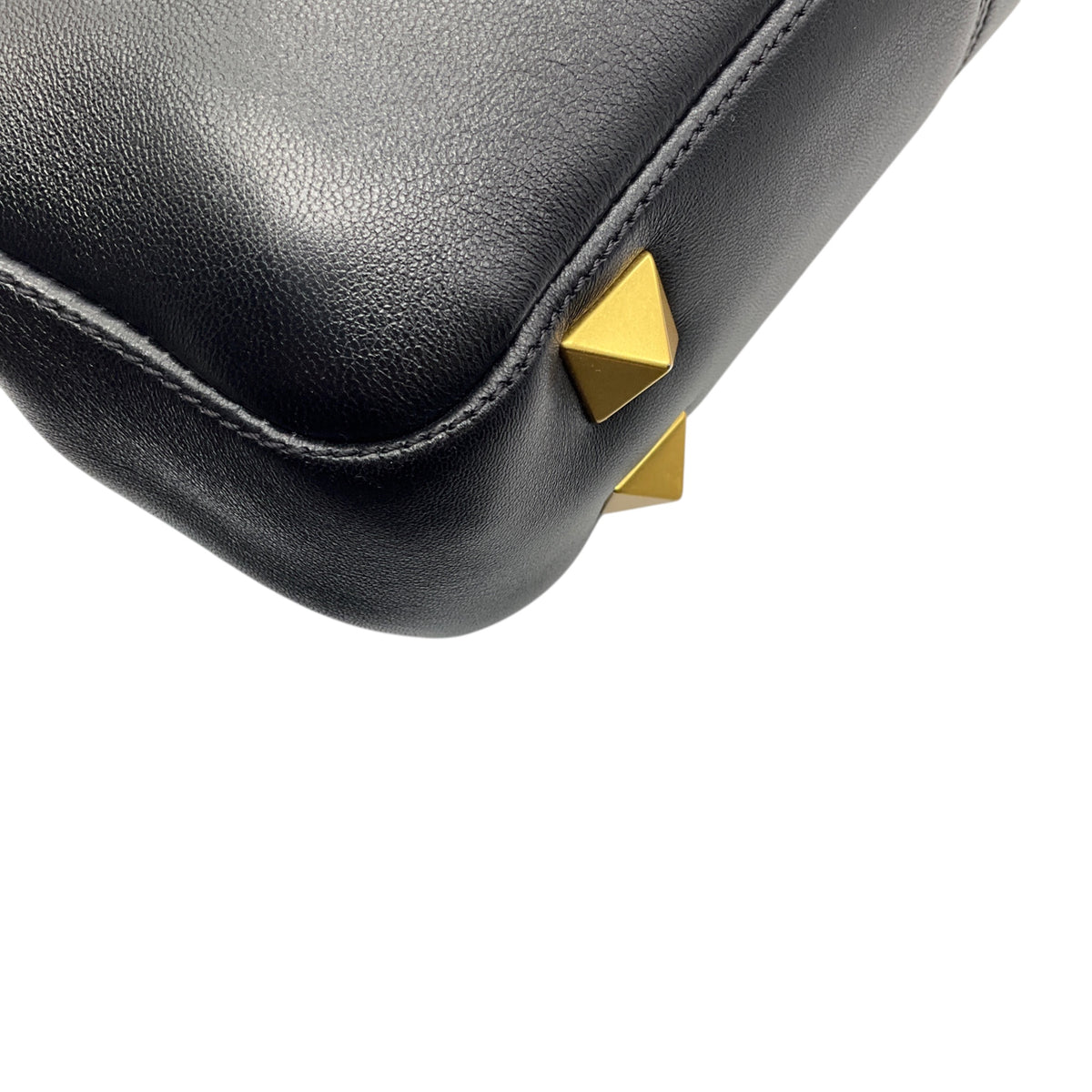 Valentino Black / Gold VLogo Leather Shoulder Bag with Rockstud Embellished Chain Strap