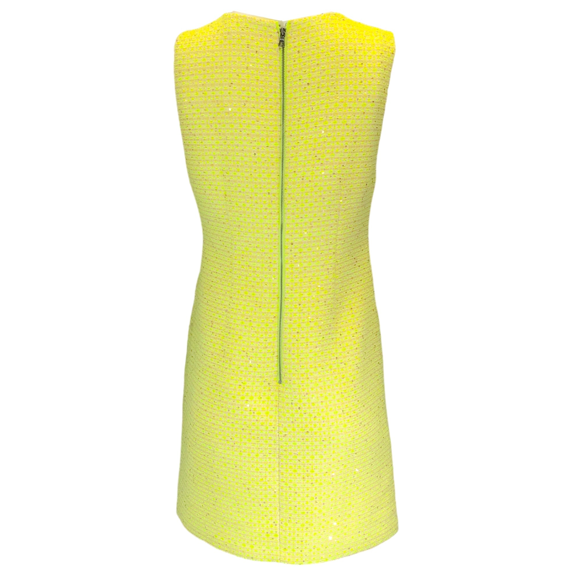 Alice + Olivia Neon Yellow Clyde Sequin Embellished Boucle Tweed Mini Dress