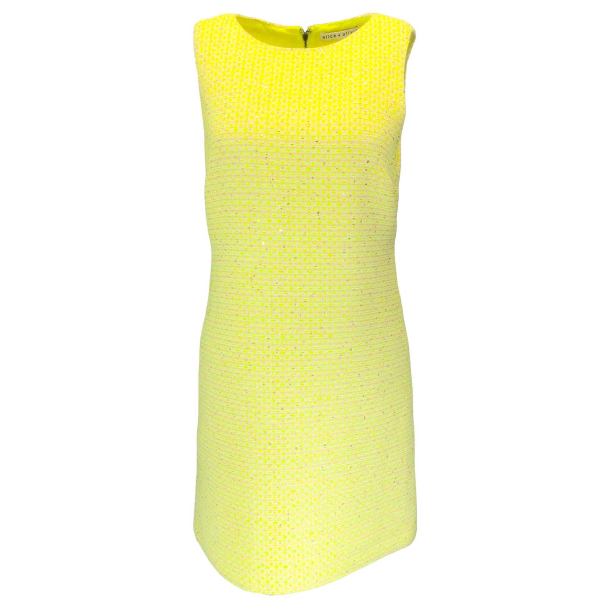 Alice + Olivia Neon Yellow Clyde Sequin Embellished Boucle Tweed Mini Dress