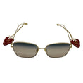 Load image into Gallery viewer, Gucci Gold / Grey Gradient Lens Oversized Square Metal Sunglasses with Strawberry Drops
