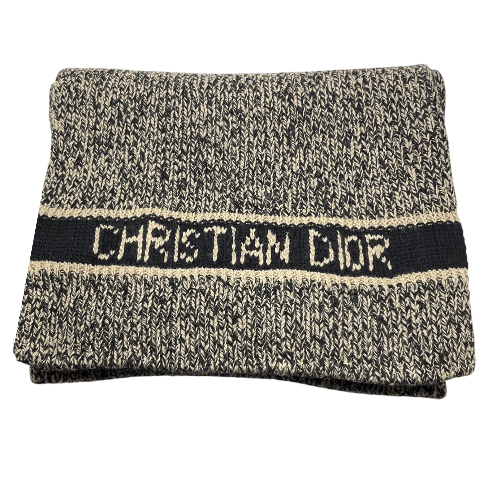 Christian Dior Beige / Brown Wool and Cashmere Logo Knit Long Scarf