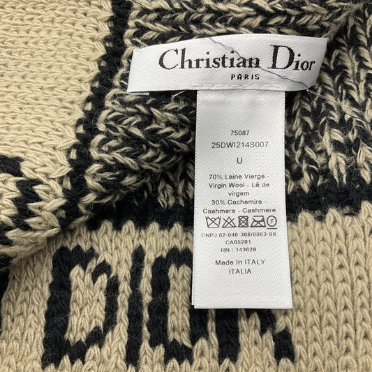 Christian Dior Beige / Brown Wool and Cashmere Logo Knit Long Scarf