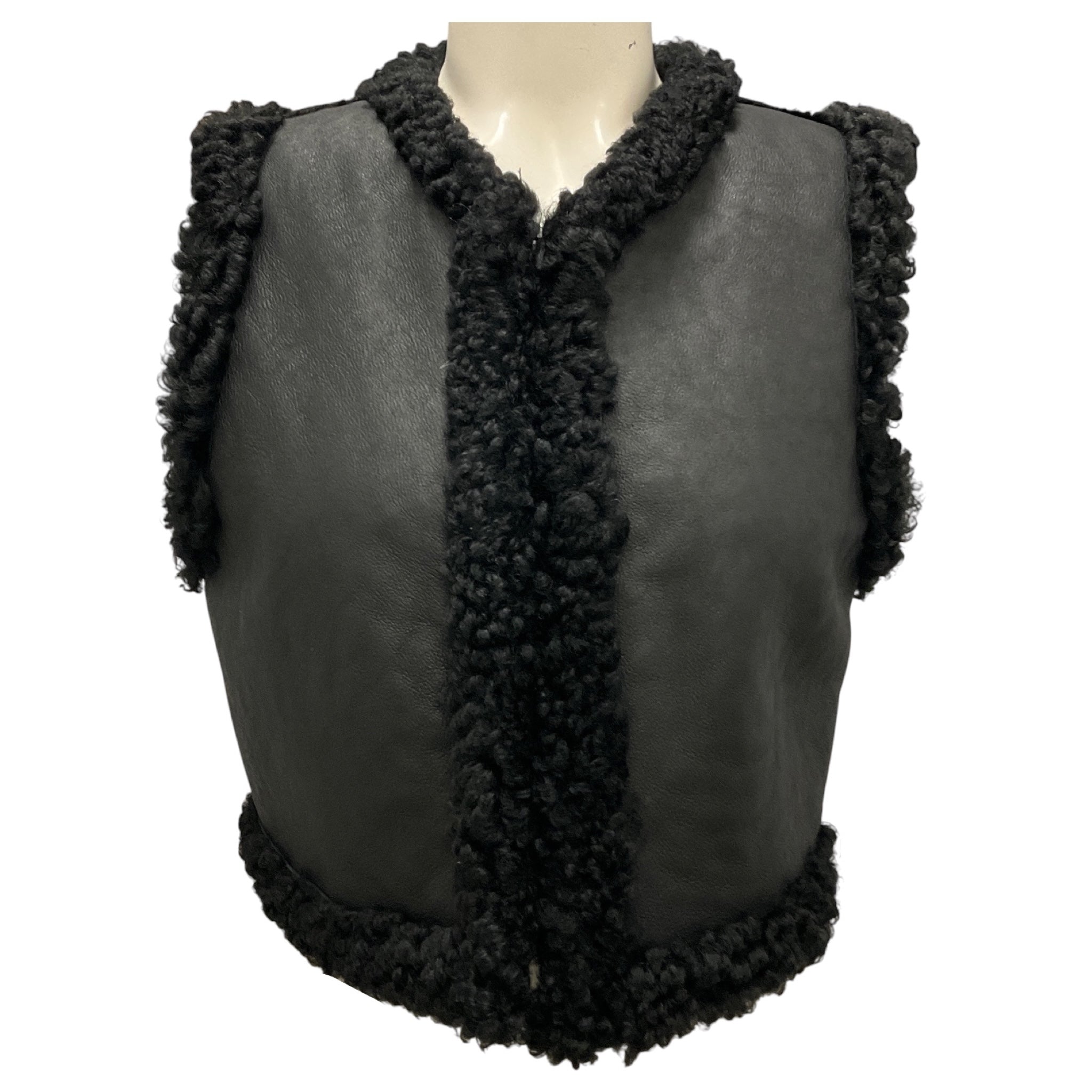 Ralph Lauren Collection Black Cropped Lamb Shearling Vest