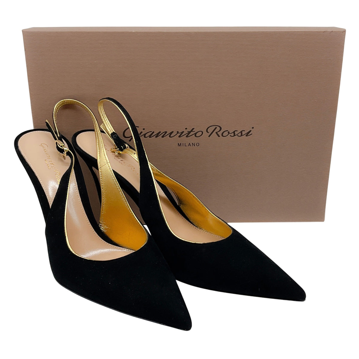 Gianvito Rossi Black Suede Yves Slingback Pumps
