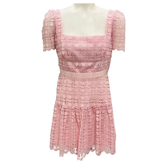 Self-Portrait Pink Petal Lace Detail Short Sleeved Mini Dress
