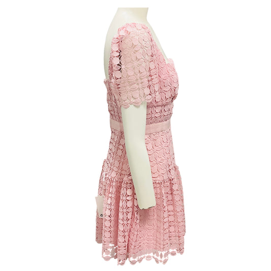 Self-Portrait Pink Petal Lace Detail Short Sleeved Mini Dress