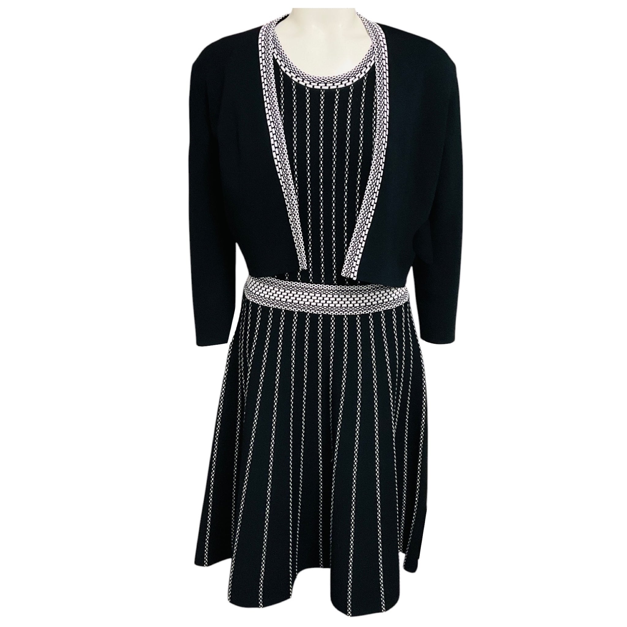 Paule Ka Black / White Viscose Knit Cardigan and Dress Set