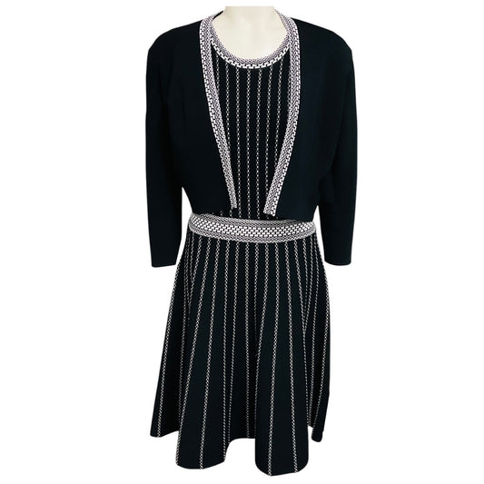Paule Ka Black / White Viscose Knit Cardigan and Dress Set