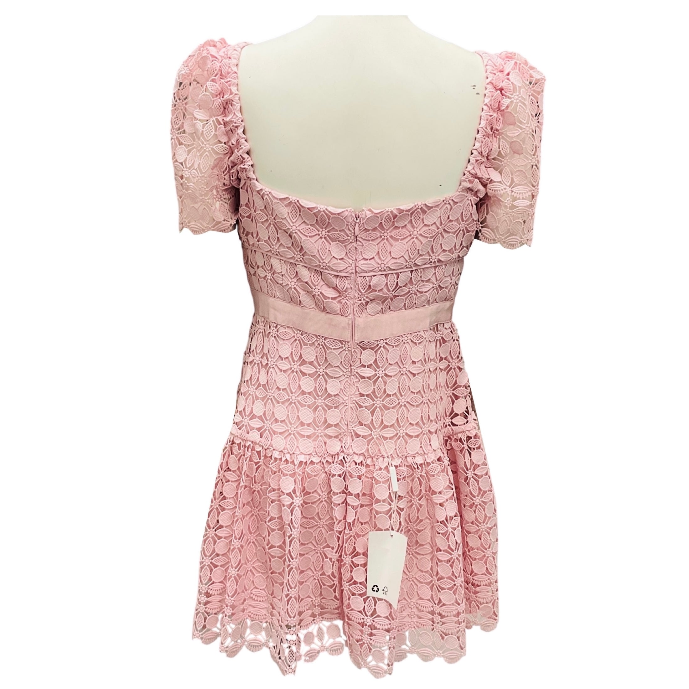 Self-Portrait Pink Petal Lace Detail Short Sleeved Mini Dress